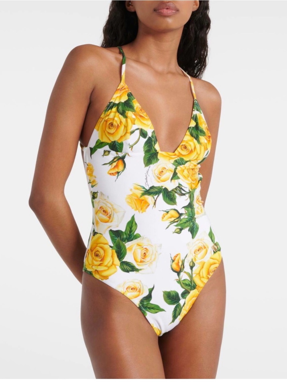 Dolce & Gabbana Yellow Floral One-Piece Swimsuit New w/ Tags